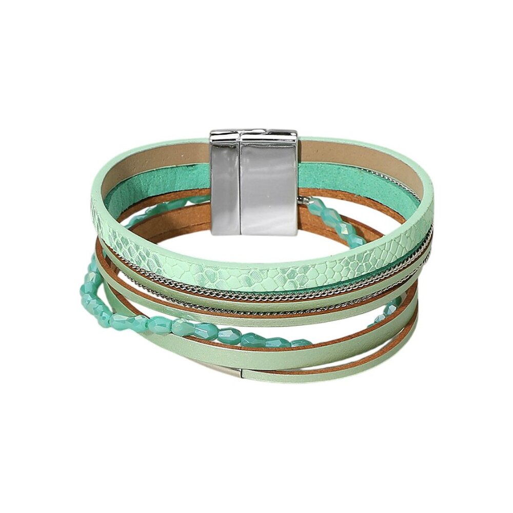 Tigerstars Multi Strand Aqua Faux Leather Wrap Bracelet